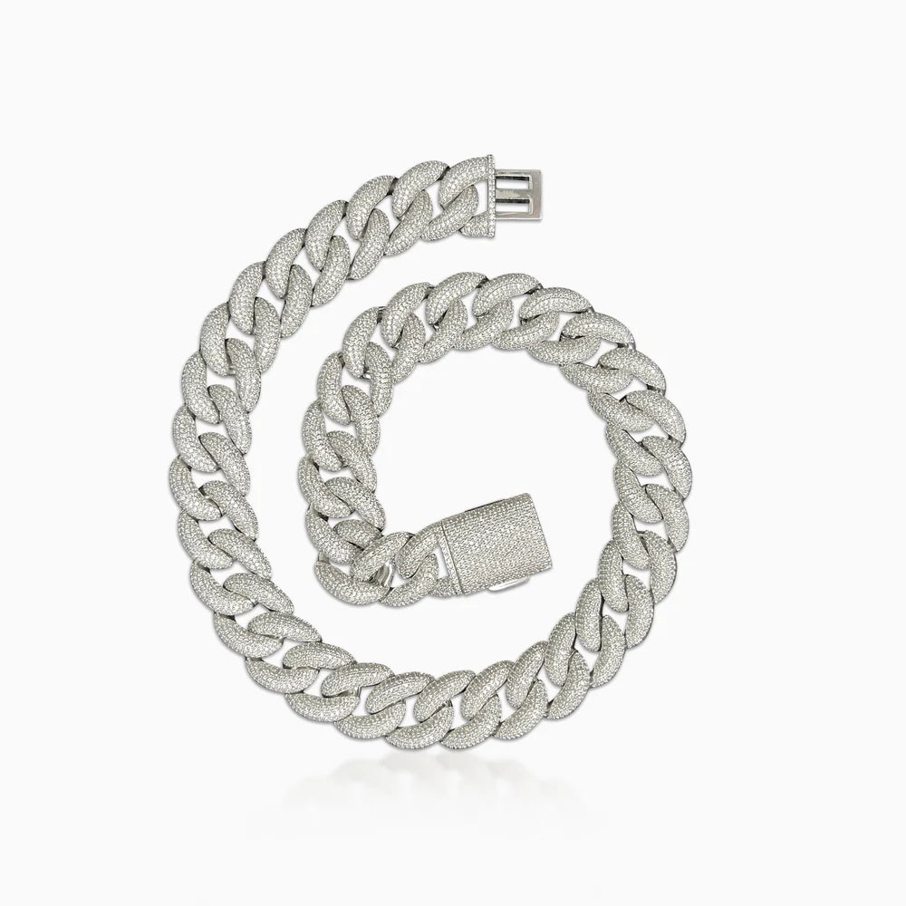 CADENA CUBANA RICH BOSS 20MM ORO BLANCO 18K